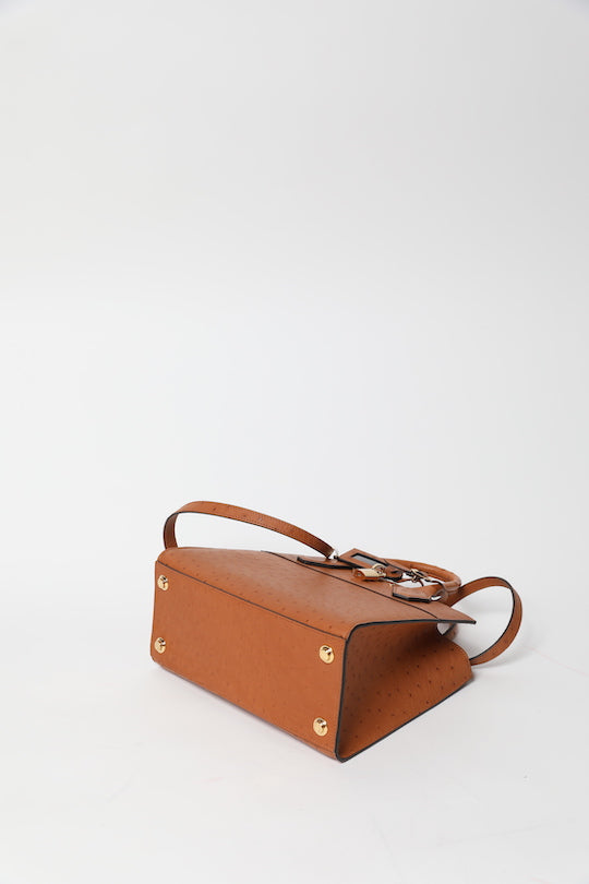 City Streamer PM Cognac Autruche Leather Handbag (Brand New)