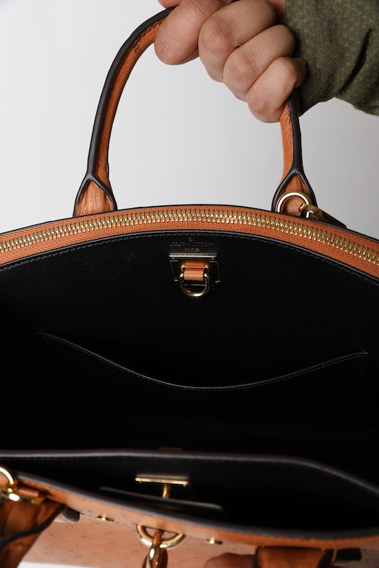 City Streamer PM Cognac Autruche Leather Handbag (Brand New)